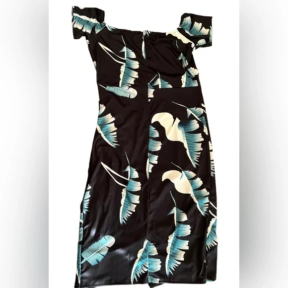 Plus size Casual Shoulder Floral tropical Print Ruched High Slit Dresses 2X NWOT - Picture 10 of 11